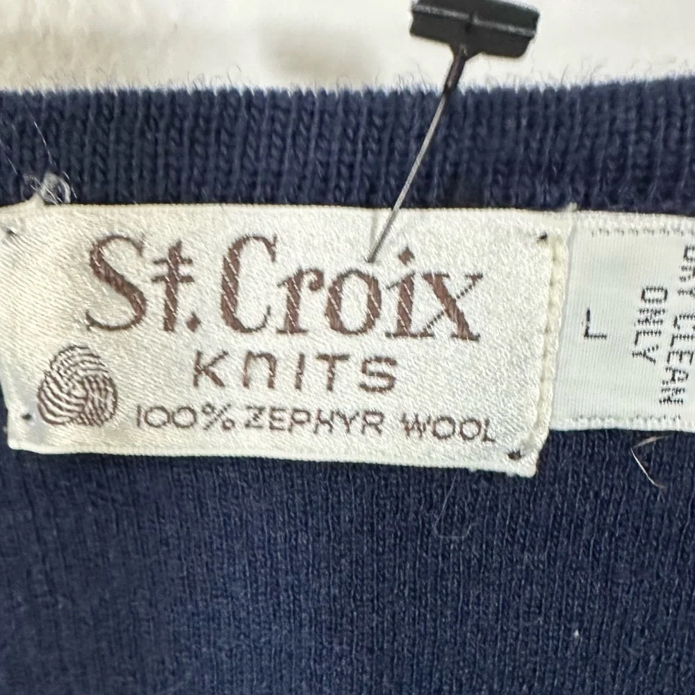 St Croix Navy V-Neck Zephyr Wool Sweater Size Large